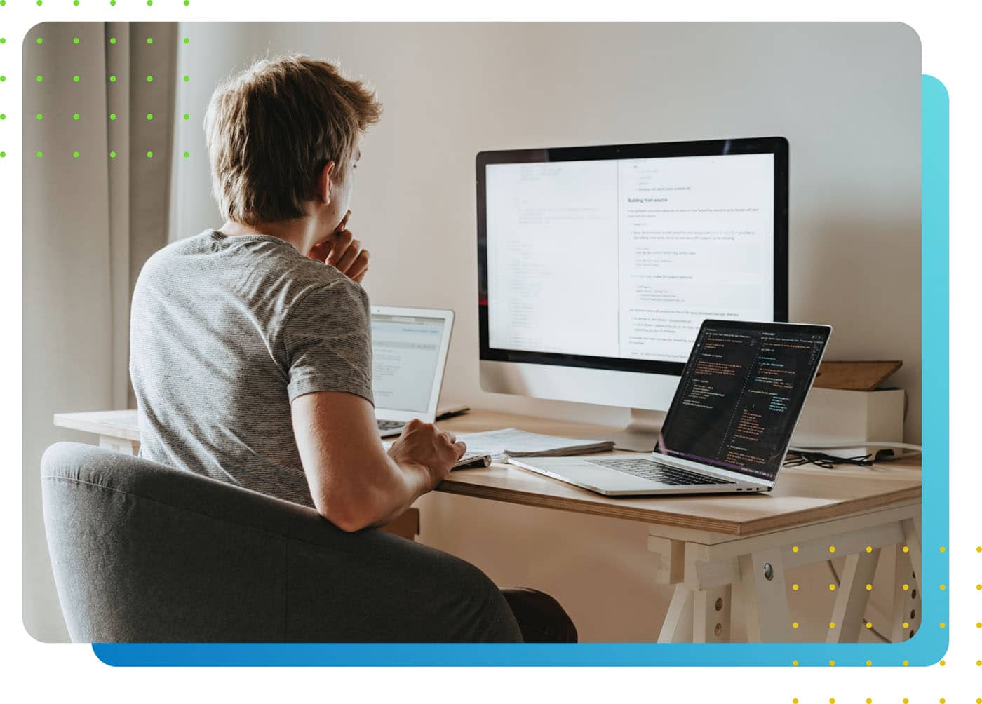 A man thinking while staring at a computer screen - LeanLaw