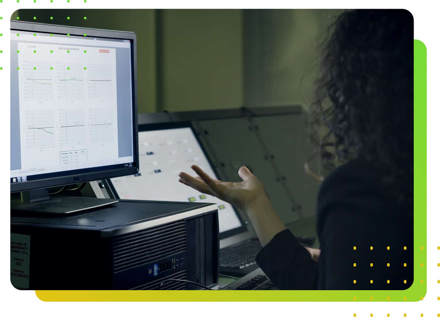 A woman in front of a computer screen gesturing - LeanLaw