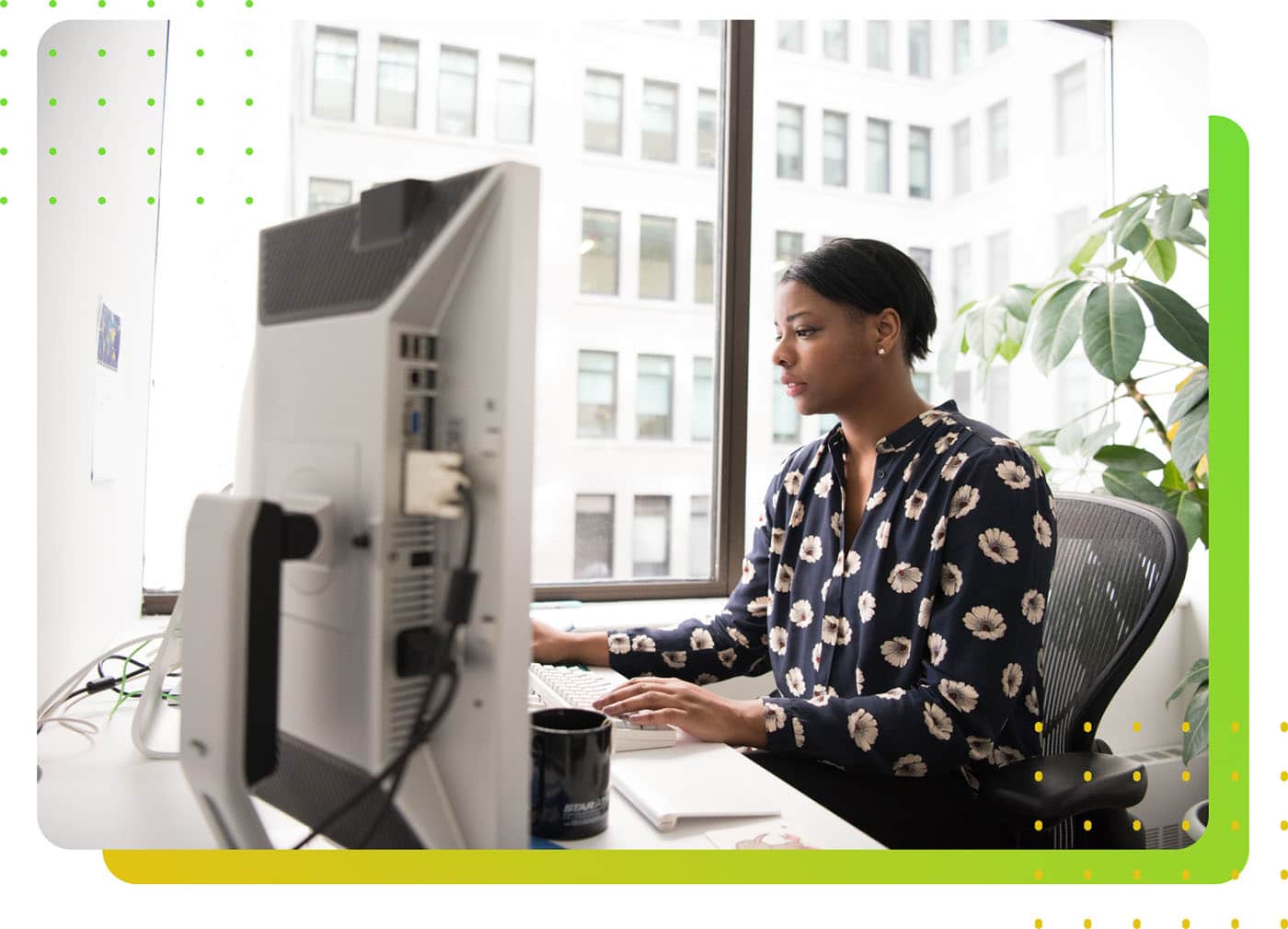 A woman working with a computer