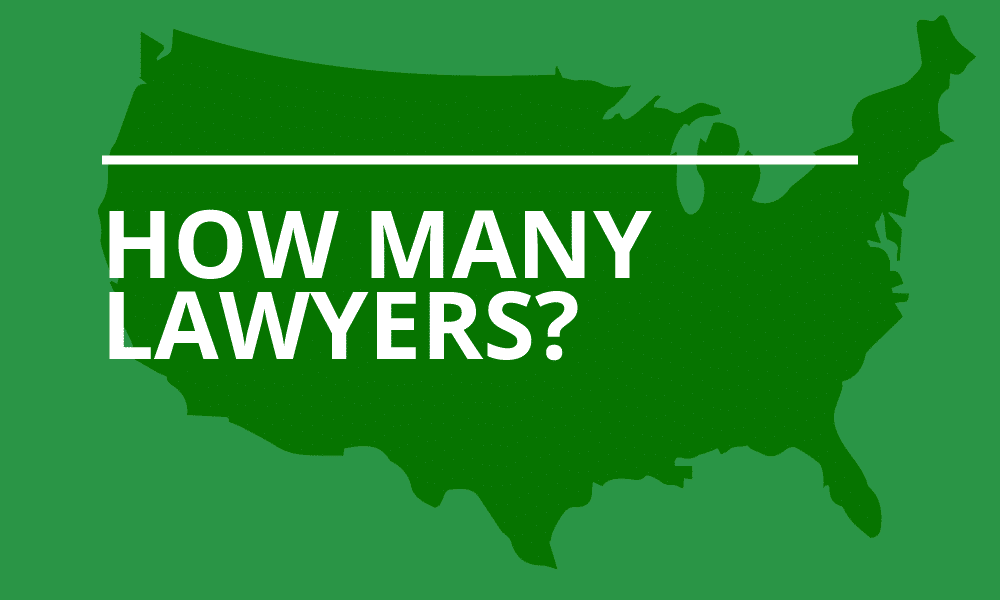 A photo of the united states map with text that says how many lawyers?