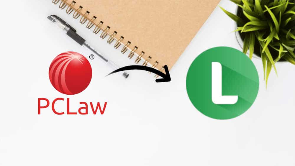 LeanLaw Arrow pointing from PCLaw logo to LeanLaw logo