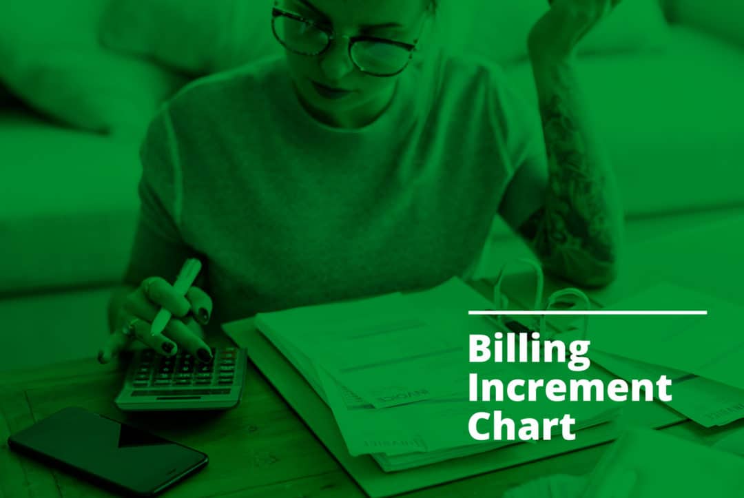 LeanLaw Woman calculating billing expenses with white text overlay